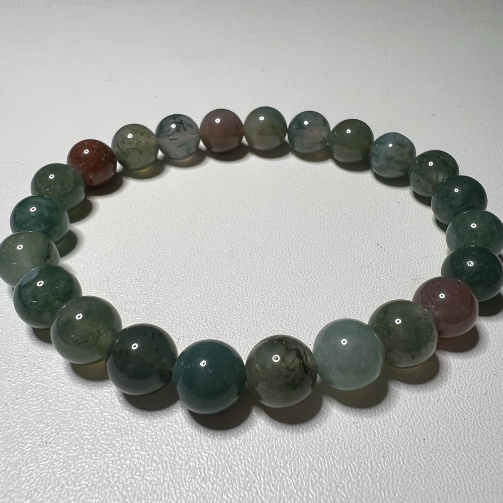 Multicolor Indian Agate Bracelet Smooth‎ Round Gemstone Beads Natural Inclusions